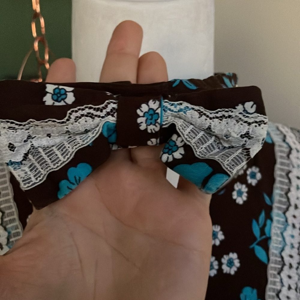 Vintage 60s 70s Brown and Blue Floral Square Dance Dress - Picture 5 of 9